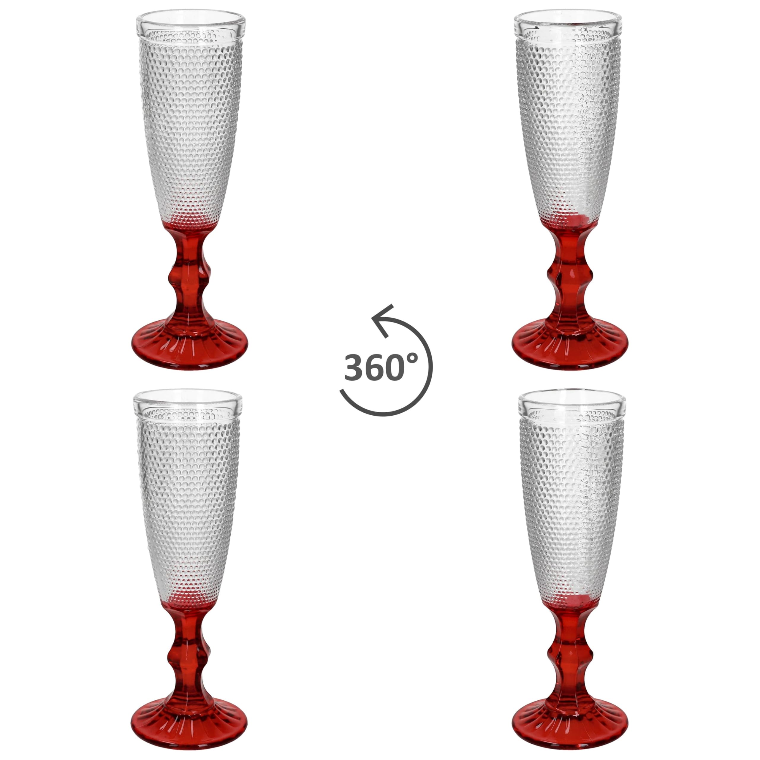 MamboCat Rubin Lot de 6 flûtes à champagne I 150 ml I Flûtes à champagne avec pied rouge I Aspect structuré I Flûtes à champagne hautes pour champagne, prosecco et champagne I Fêtes, Noël, etc.
