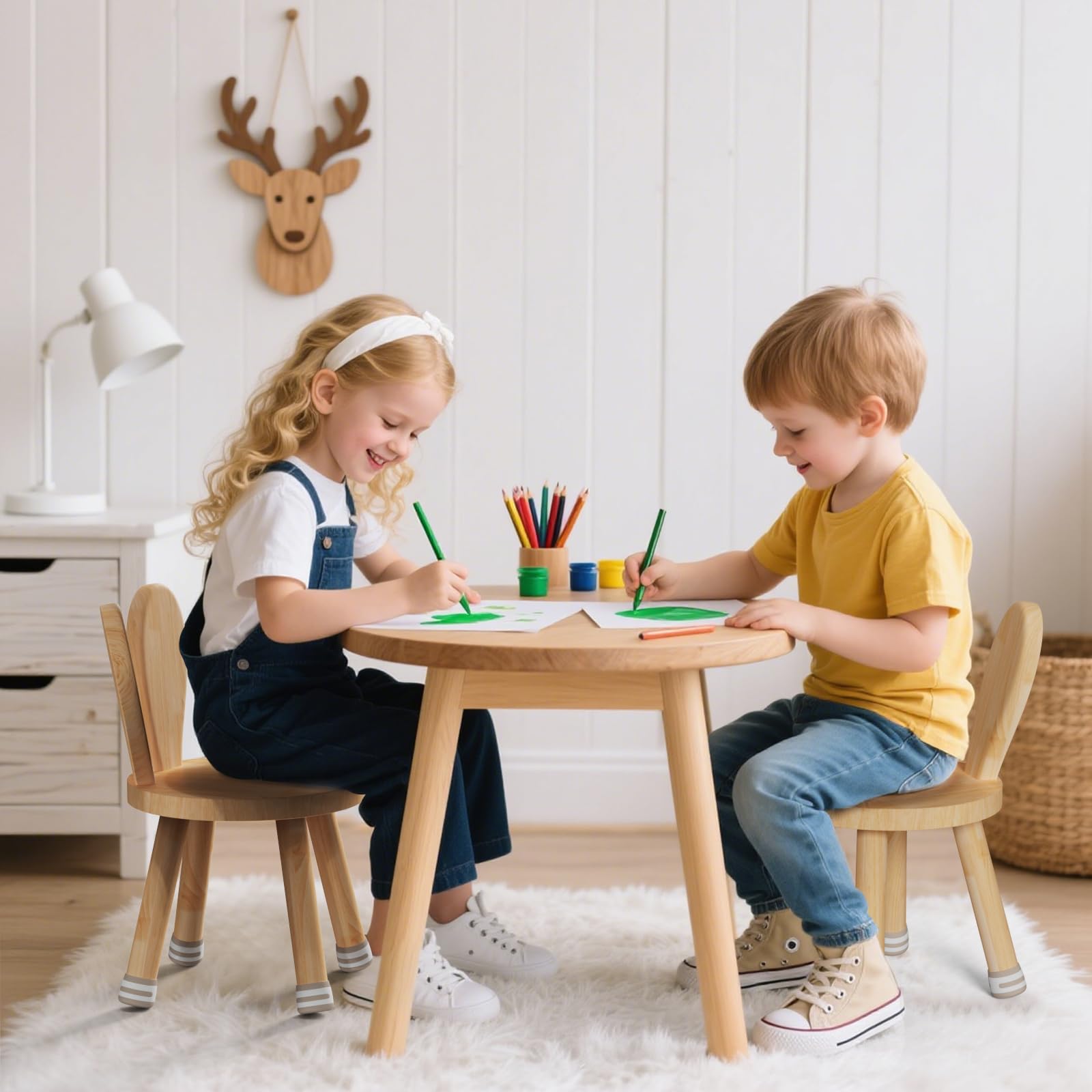Silla Infantil Madera 45x25x26 cm Taburete con Respaldo Extraíble Antideslizante