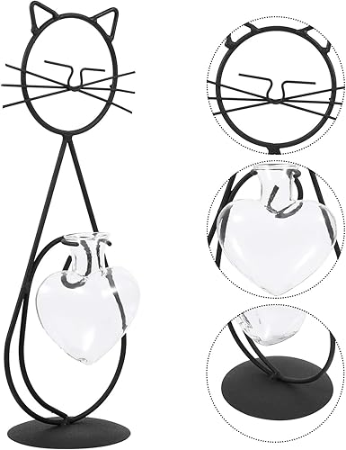 Miniatura 4 de cat Wrought Iron vase Glass Globe Terrarium hydroponic Plant Holder Plant Terrarium with Metal Stand cat Glass Planter Holder suculentas Flower