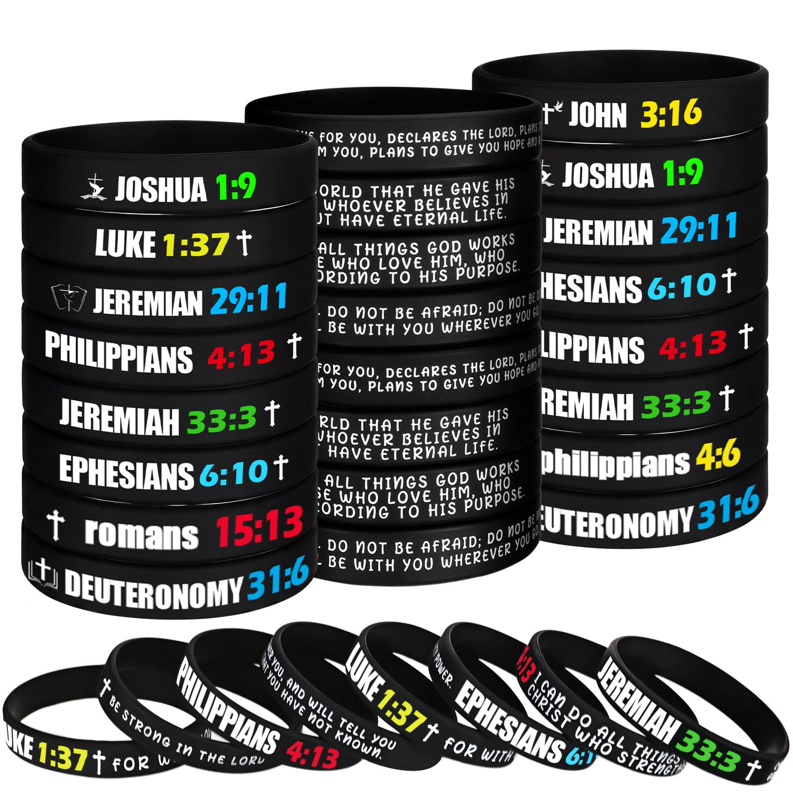 Civaner 96 Pieces Bible Verses Silicone Bracelets Religious Rubber Wristbands Inspirational Messages Wrist Bands Colored Silicone Presents Bible