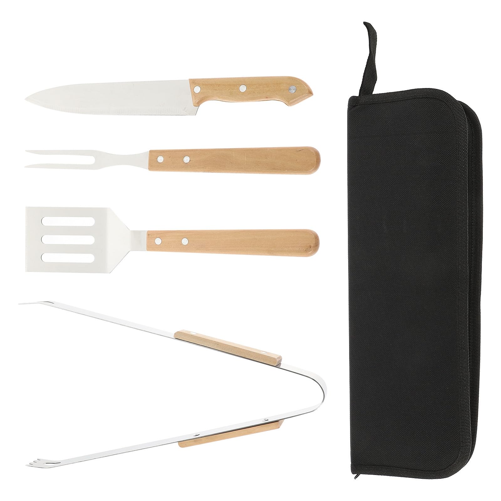 Ensemble d'outils pour barbecue portable inox 4 pièces avec sa housse compacte