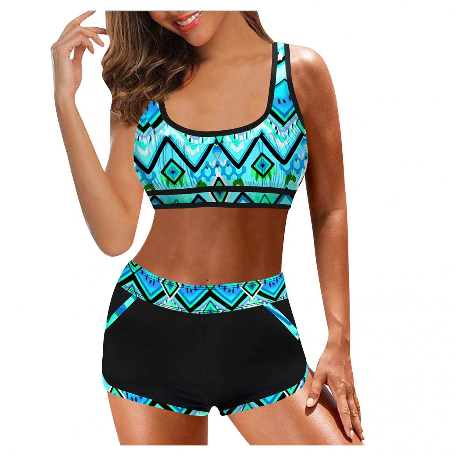 Sheey Verano Bikinis Mujer Dos Piezas Bañador Reductor Barriga Bañadores de Mujer Banador Biquinis Tankinis Bikini,Elegante Gasas Elasticos sin Espalda Flores Push Up Tallas Grandes Fiesta Playa