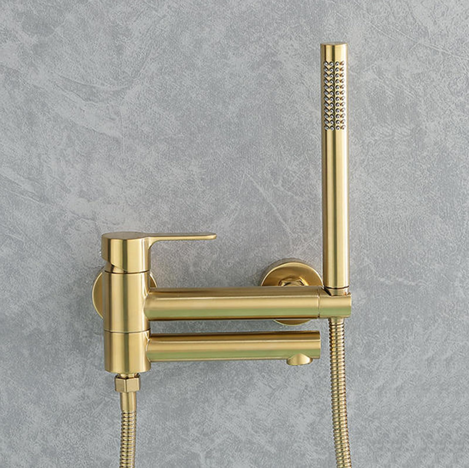 Mitigeur bain-douche or brossé au design mural élégant pour salle de bain moderne