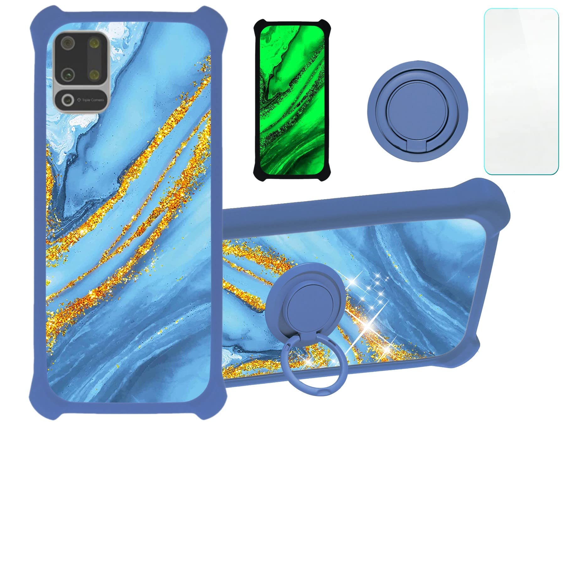 Aroepurt Nuu B10 Case Compatible with Nuu Mobile B10 Phone Case Cover [with Tempered Glass Screen Protector][Hard PC + Soft Silicone][Gold Glitter+