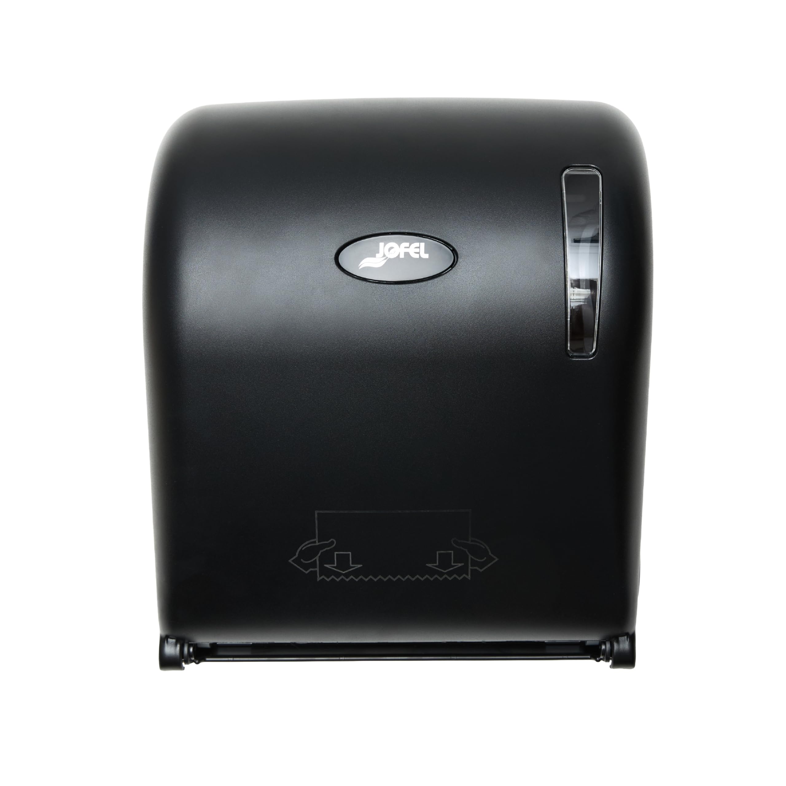 Jofel - Dispenser di carta bobina continua, diametro tra 170-210 mm, servizi pre-tagliati da 20 cm, senza leva, massima igiene e risparmio, realizzato in ABS riciclato nero opaco, AGR54600-MT