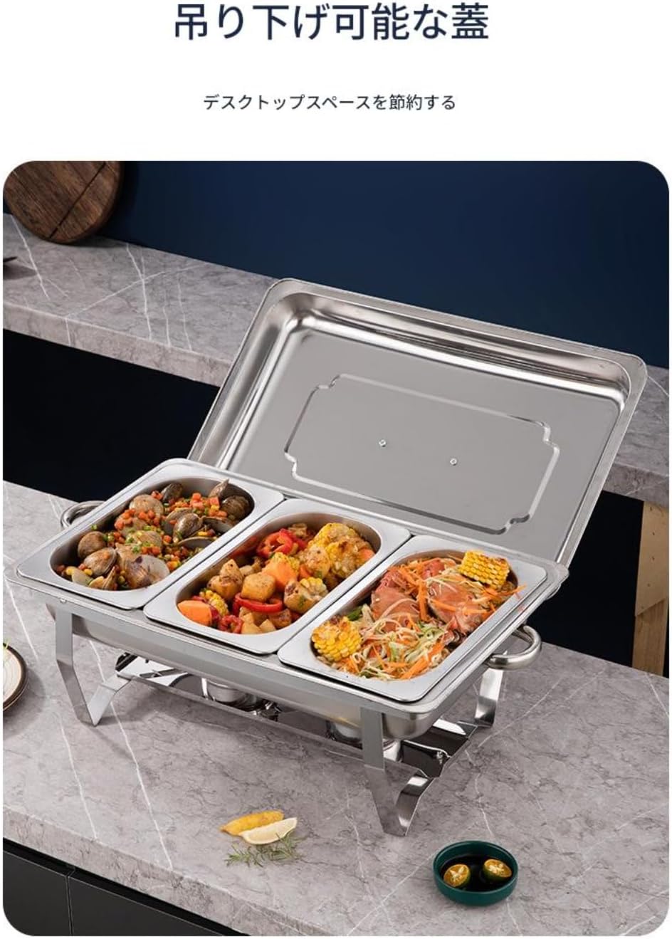 Brfveob ビュッフェやパーティーなどに最適なステンレス製ビュッフェボックス、ポットセット、410ステンレス製ポットと皿セット（
