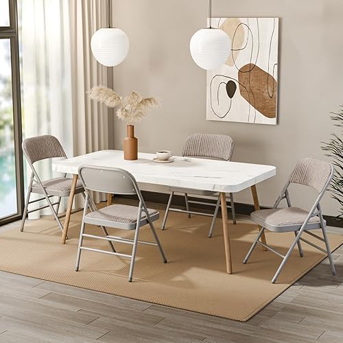 Miniatura 2 de Paquete de 6 sillas plegables acolchadas con asiento de cojín, juego de sillas de comedor de tela para interiores y exteriores, apilables,