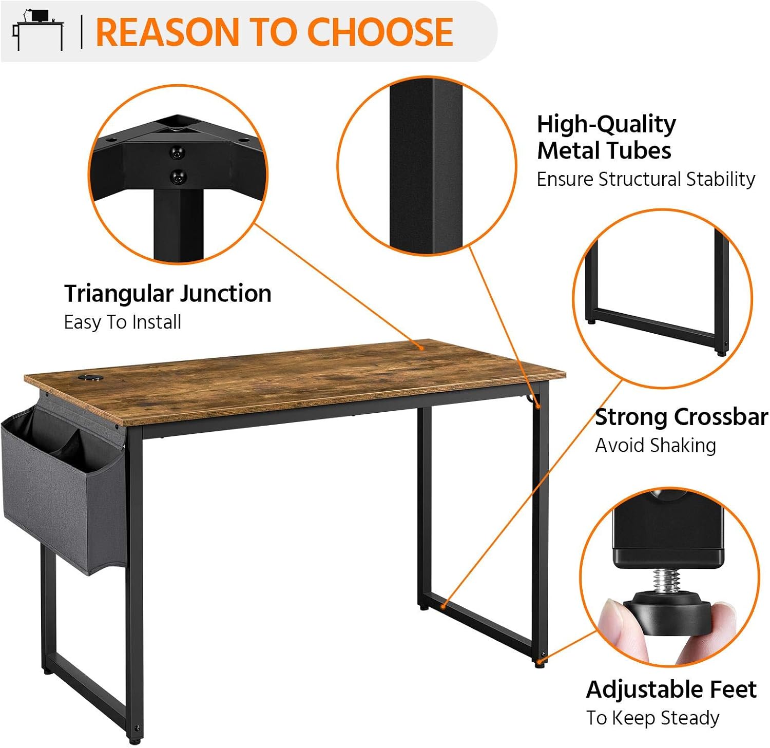 Buy Yaheetech Home Office Desk Chair Set 47 Industrial Computer Desk With Storage Bag