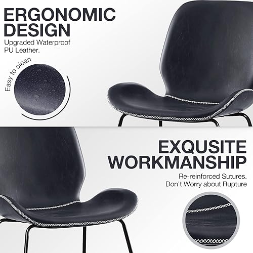 Miniatura 5 de PayLessHere Silla decorativa de metal para cocina, sillas de comedor de piel sintética para interiores y exteriores, estilo urbano, con patas de