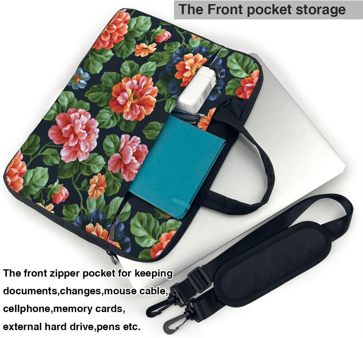 Pink Orange Flowers Laptop Bag image 5