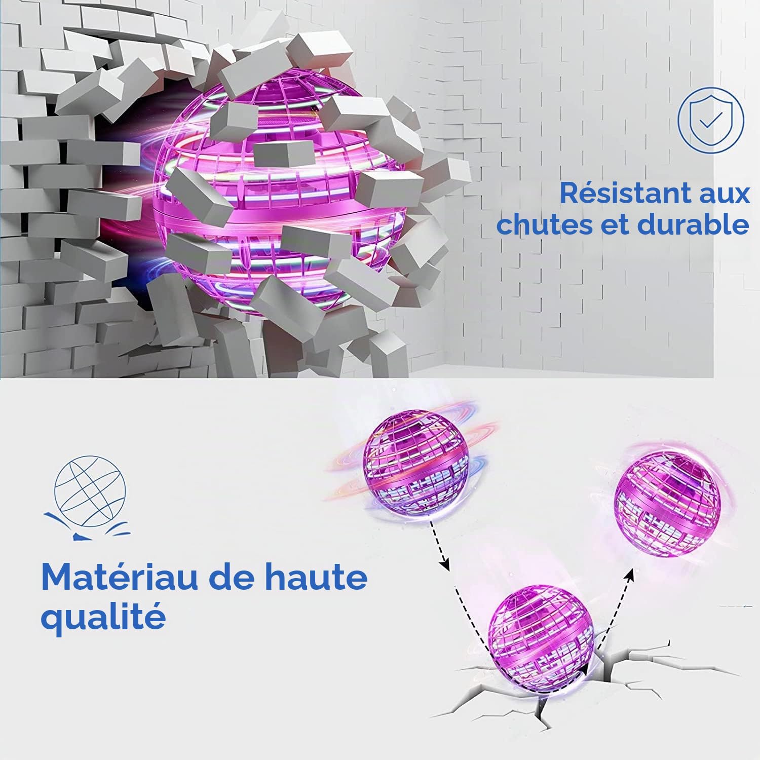 ASORT Boule Volante Lumineuse, Flying Ball Hover Ball, LED Balle Boomerang Air Ball, Fly Spinner Mini Drone Boule Volante Magique Rotative, Fly Orb pour Enfants, extérieur intérieur (Rose)