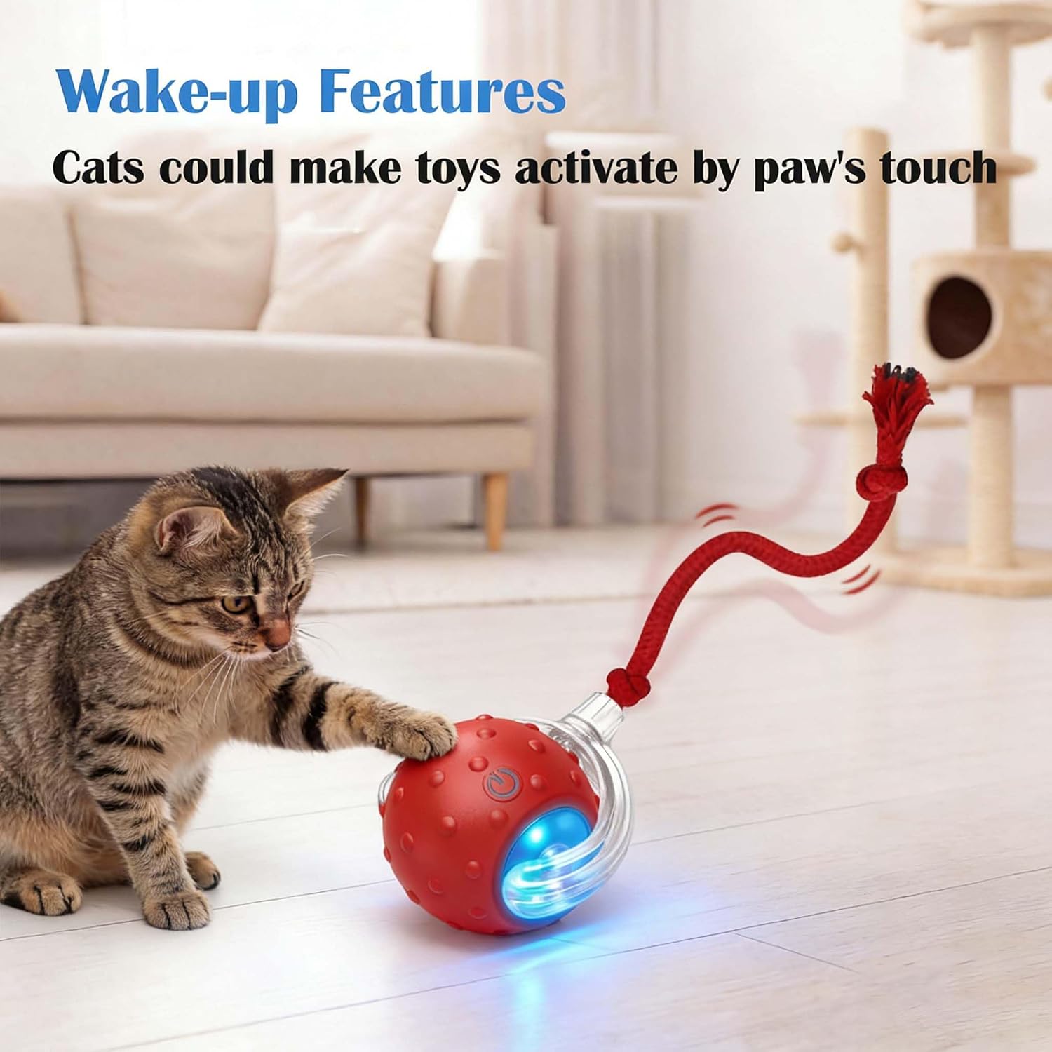 Tiny Fetch Motion Dog Toy,Interactive Cat Toy Rolling Ball | Chewie Viral Dog Ball with Bird Chirping, Red Smart Automatic Rolling Pet Balls