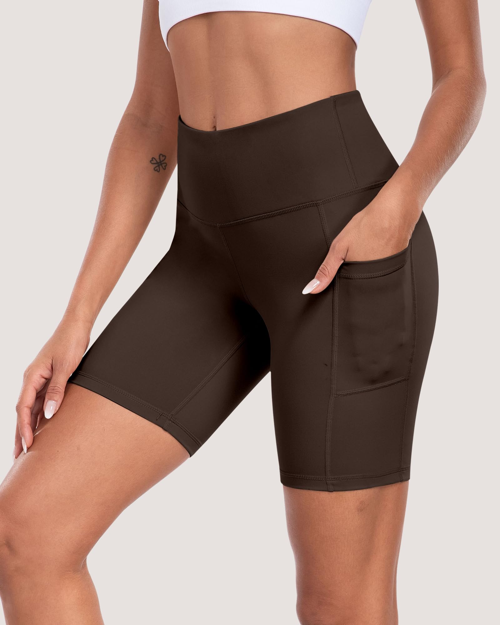 Pantalones cortos de ciclista para mujer con bolsillos, cintura alta de 8 pulgadas, control de abdomen, suaves, atléticos, entrenamiento, gimnasio, yoga — view 28