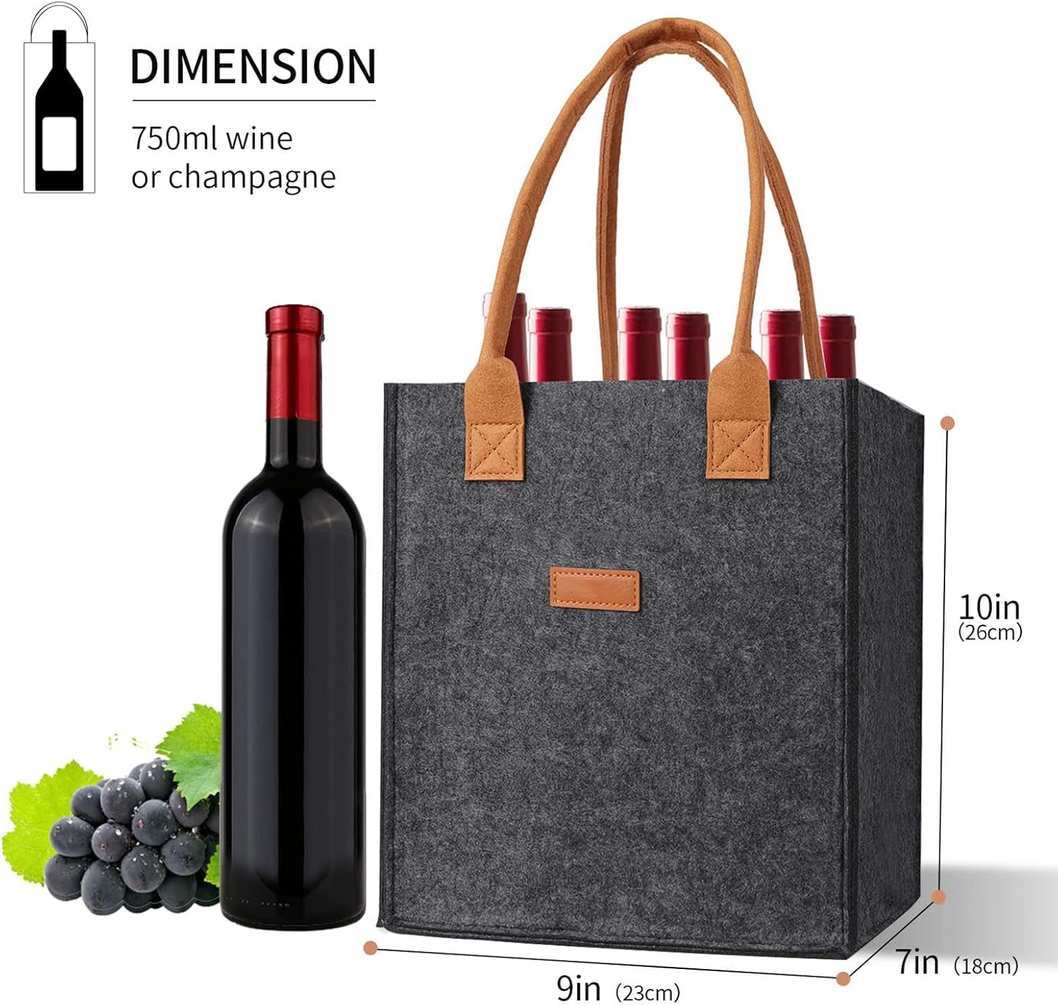 2 Borse Porta Bottiglie In Feltro Pieghevoli, Capienza 6 Bottiglie Da 1,5 L, Per Vino, Birra E Champagne, 23x18x26 Cm