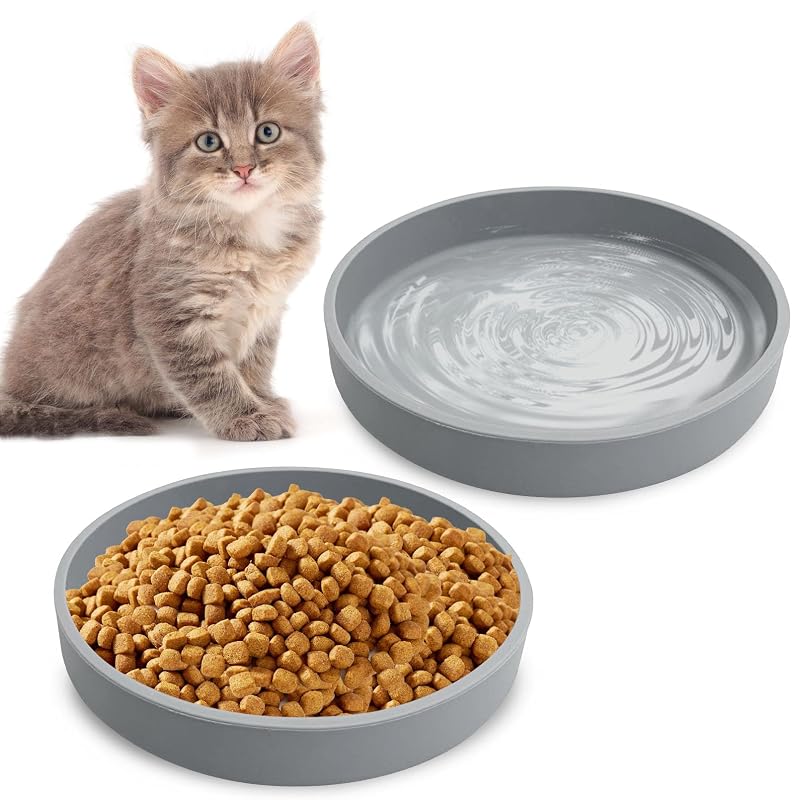 Tigela Rasa de Silicone para Gatos Apatal, Redonda, Cinza Grey M, Pacote com 2