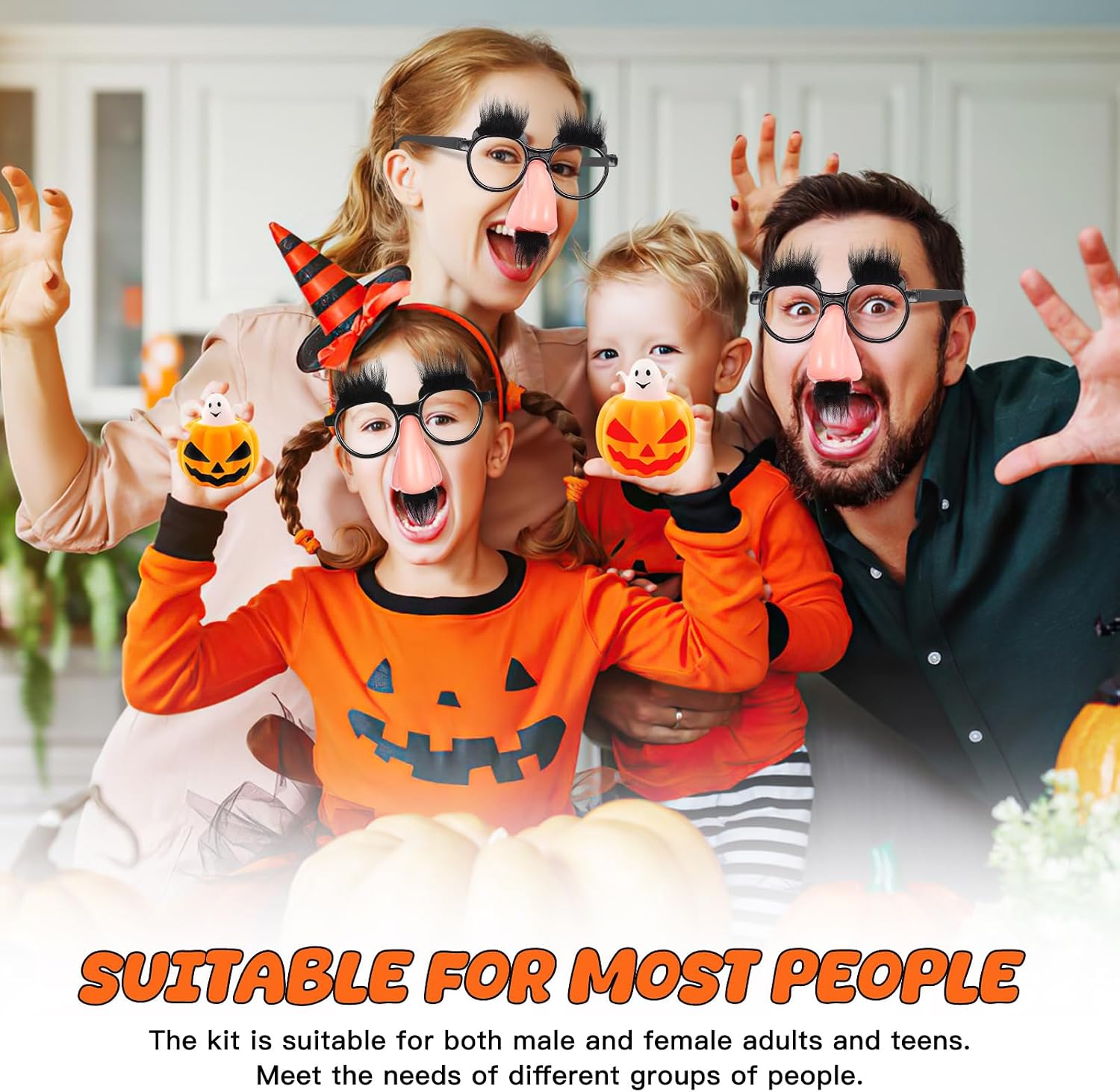 NUOBESTY Disguised Eye Glasses with Big Nose Funny Fake Eyebrows Beard Eyewear for Halloween Costume Party Props 1pc