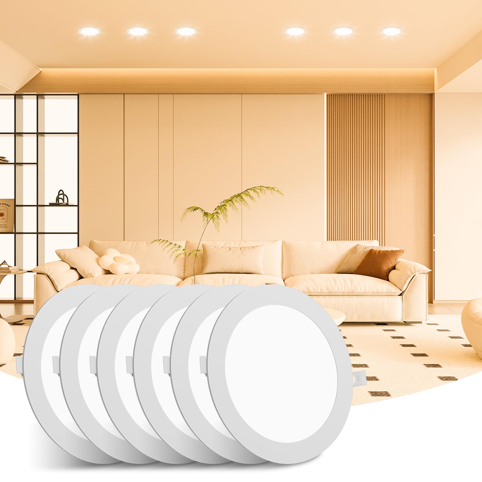 Litglobe LED Downlights for Ceiling 3W 6 Pack,3000K Warm White Recessed Ceiling Lights,270LM Ultra Slim Spot Lights,Cutout Φ70mm Round Spotlights for Bathroom Bedroom Kitchen Living Room