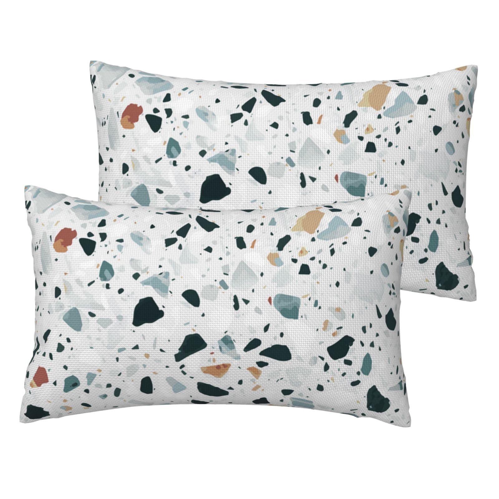 Lot de 2 taies d'oreiller imitation lin terrazzo blanc aux finitions soignées pour literie moderne