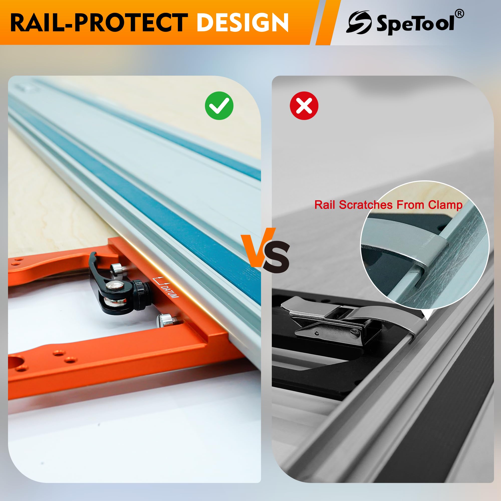 SpeTool Sierra cuadrada de precisión de 90°, ángulo recto de ±0.01°, carril de guía de sierra de carril, bloqueo rápido y protección de riel, extra grande y grueso, compatible con Festool, Makita