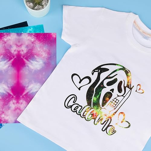 Miniatura 6 de HTVRONT Vinilo de transferencia de calor de galaxia, paquete de 7 vinilos para planchar con cielo estrellado de 12 x 10 pulgadas para camisetas,