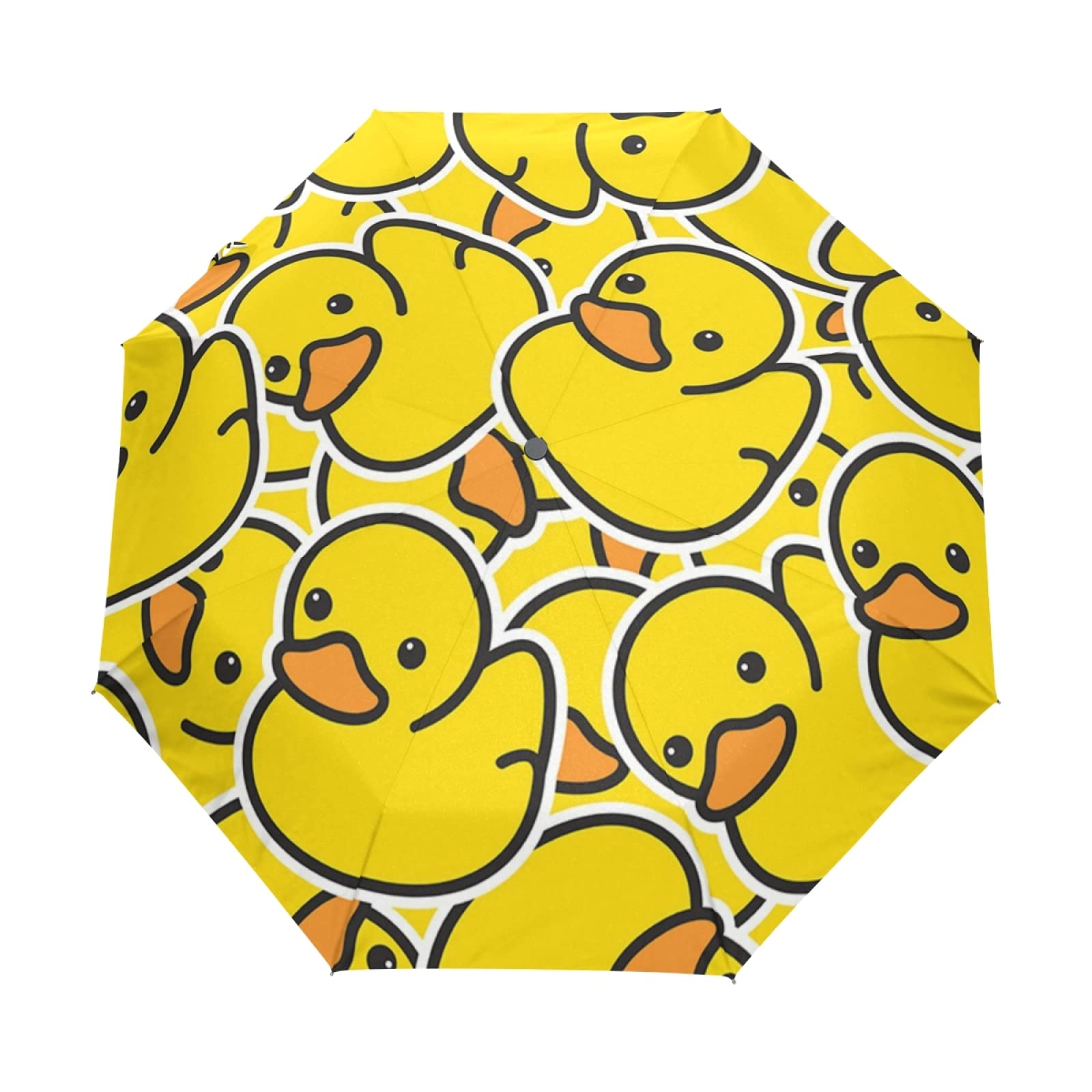 Poeticcity Yellow Rubber Ducks Auto Open/Close Folding Umbrella, Strong Lightweight Travel Rain Umbrella, Portable Automatic Compact Sun Parasol With Uv Protection
