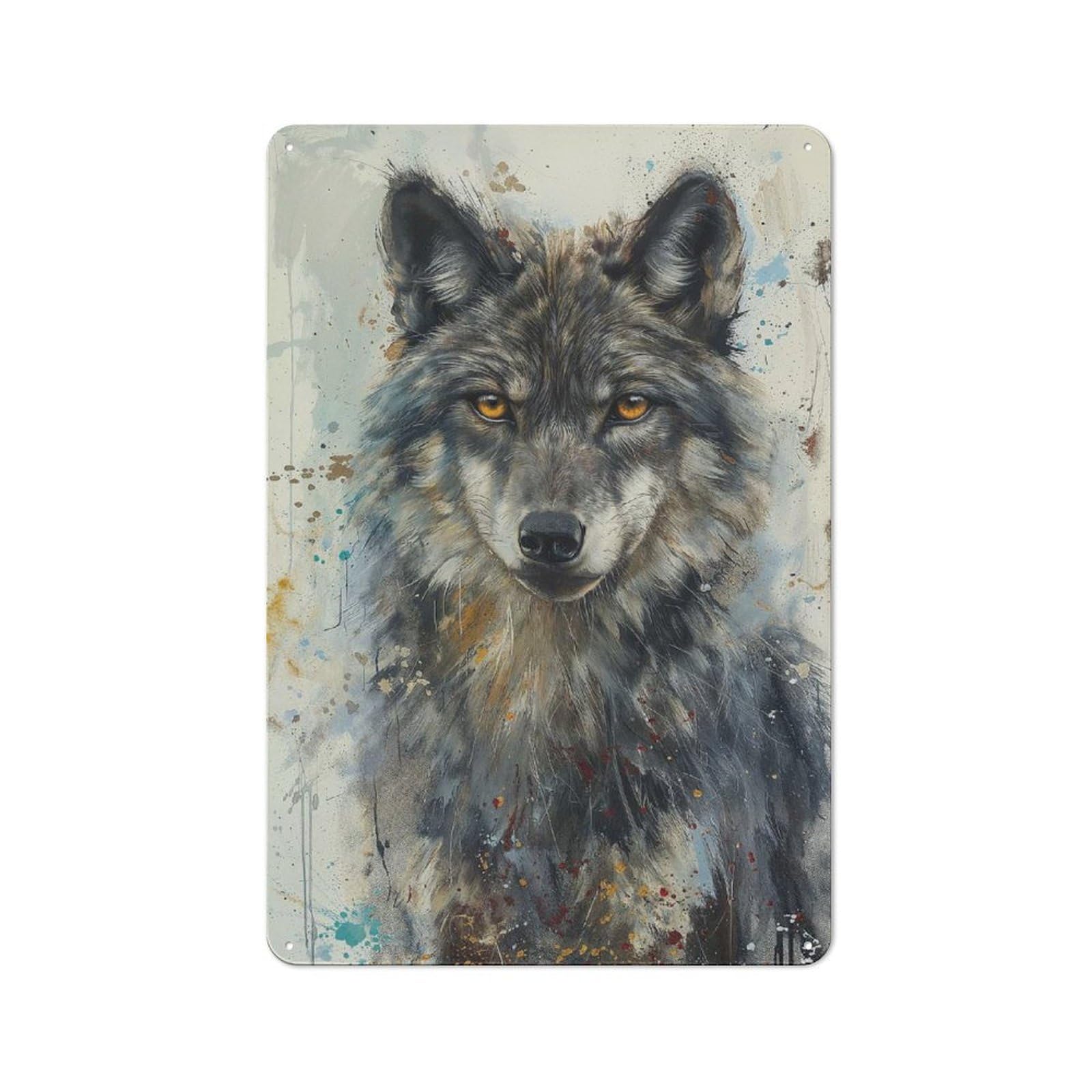 Junmoney Soulful Wolf Gaze Vintage Metal Sign With Design 30X20cm, Vintage Restaurant Wall Art For Coffee Bar, Small Shop Or Dining Room
