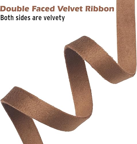 Miniatura 3 de Cinta de terciopelo marrón de 3/8 pulgadas, cinta de terciopelo de Navidad de doble cara, 15 yardas de cinta de terciopelo delgado gris pardo