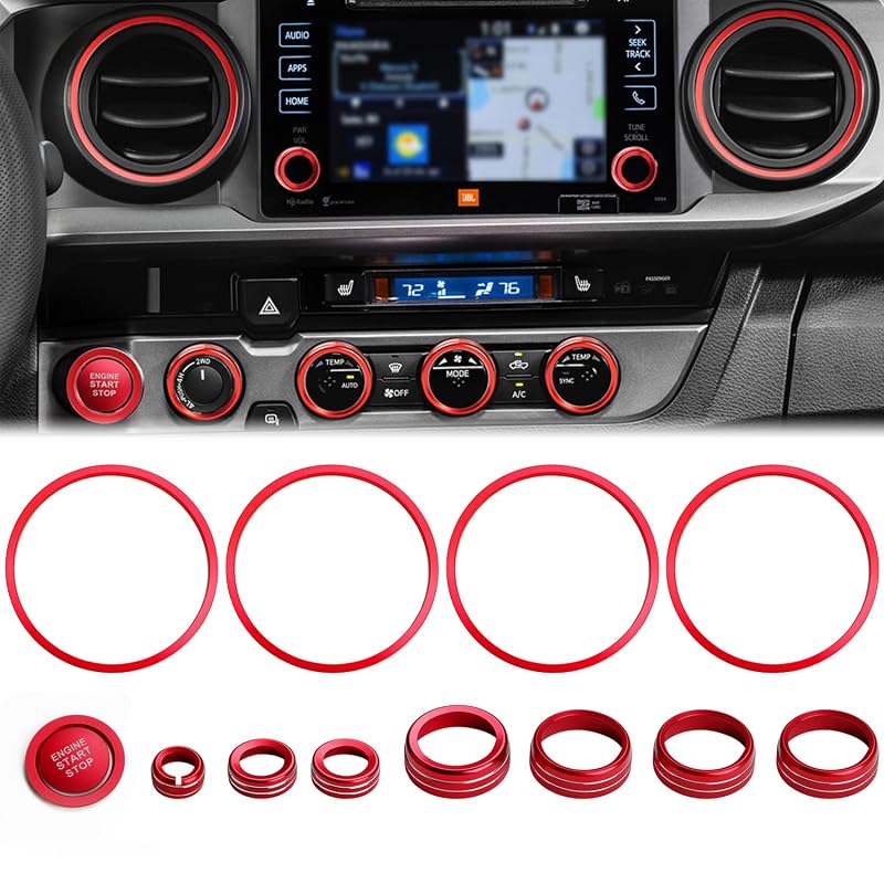Kit de capas e aros para painel Toyota Tacoma 2016 a 2019, acabamento vermelho V1, tela Entune de 17,8 cm, auovo, 13 peças