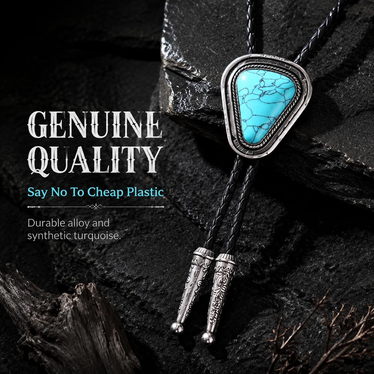 Turquoise Bolo Tie for Men, Leather Braided Necktie Western Cowboy Bola Tie Costume Accessories for Men Women