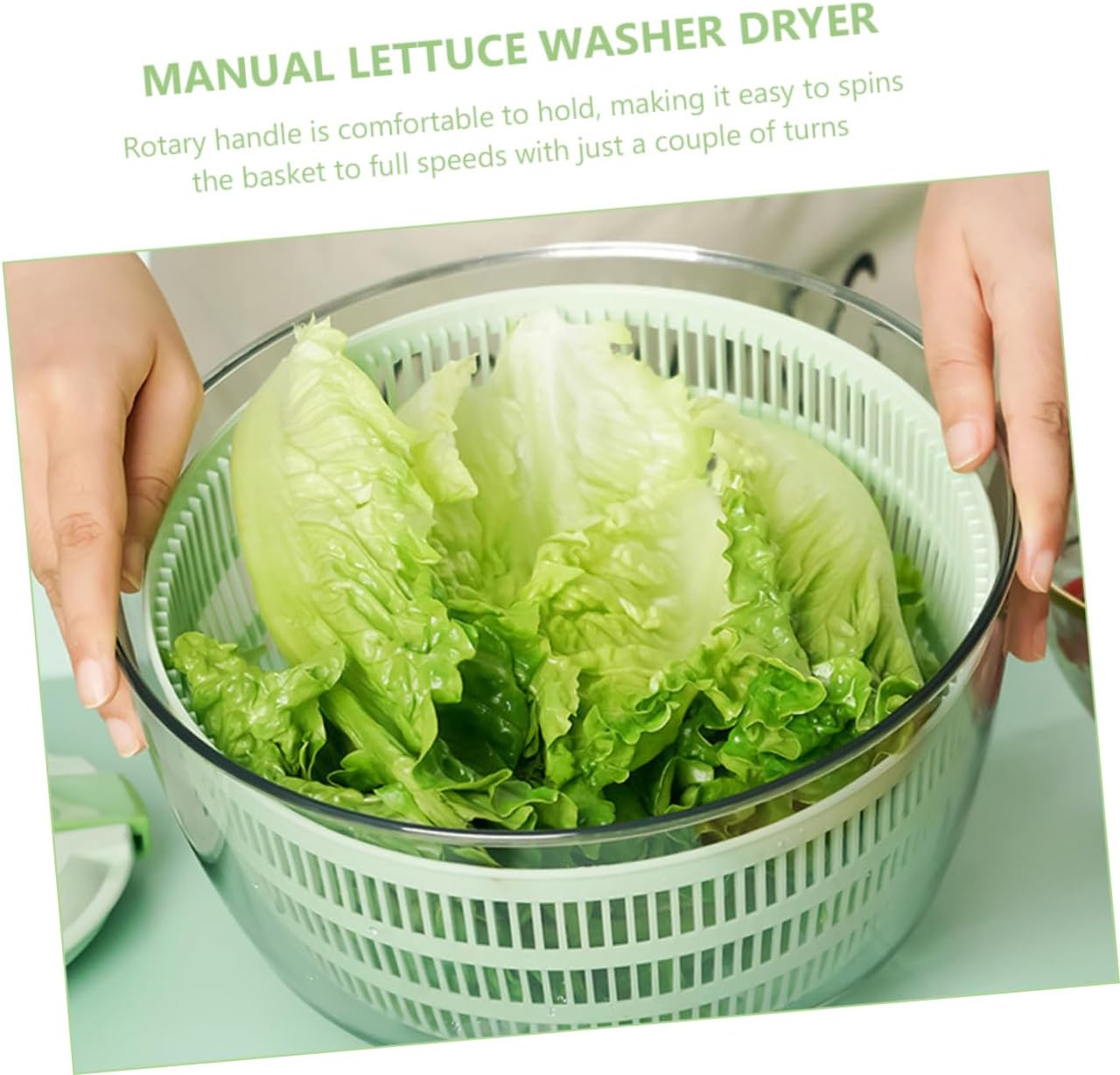 STOBAZA Manual Salad Spinner Dryer Brake Kitchen Vegetable Washer and Strainer Plastic Compact Design for Easy Storage for Home Cooking and Meal Prep