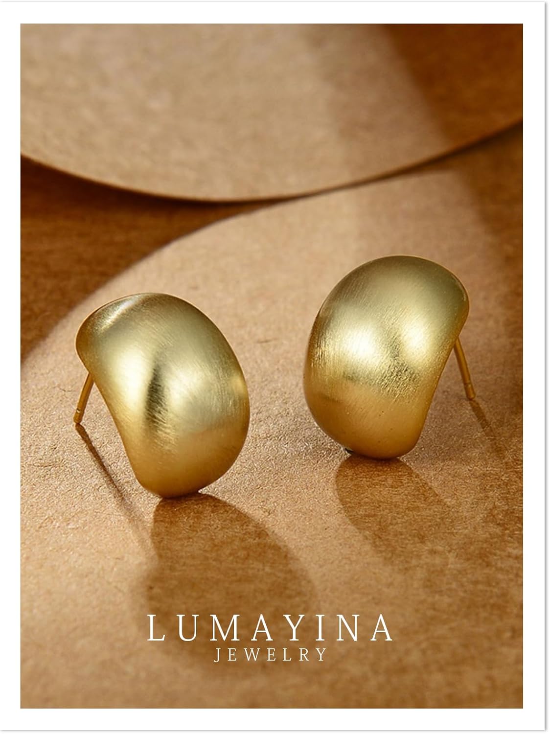 Chunky Brushed Gold Earrings Studs for Women, Matte Gold Earrings for Women Trendy, 14K Gold Plated Silver Stud Earrings with Sterling Silver Posts Hypoallergenic Jewelry Box - Image 6