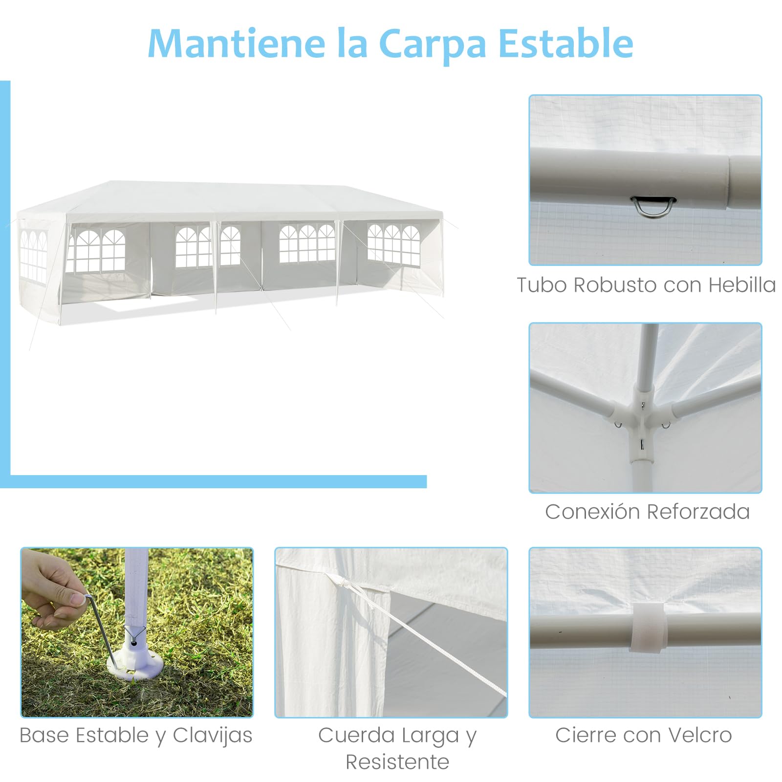 RELAX4LIFE Carpa Plegable 3x9m con 8 Paredes Desmontables y Ventanas, Carpas para Exteriores con 8 Cuerdas de Viento, 24 Clavos y Bolsa de Transporte, Cenadores para Jardín, Camping (3X9M|8 Paredes)