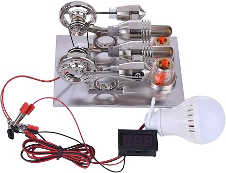 Hot Air Stirling Engine Motor Electricity Generator Lights Kit, Stirling Physical Experiment Generator Toy with Voltage Digital Display Meter Bulb