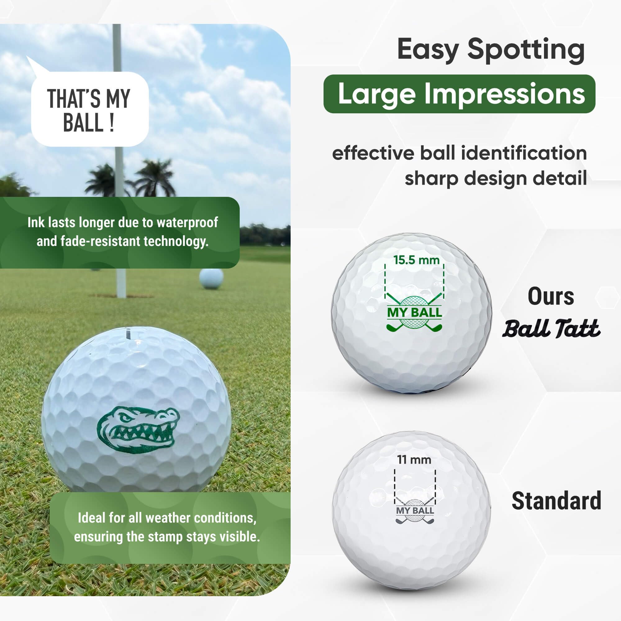 Tampon de balle de golf – Marqueur auto-encreur – Outil de marquage permanent à séchage rapide, sans fuites ni recharges, réutilisable et imperméable – Cadeau idéal pour les golfeurs, les papas, la