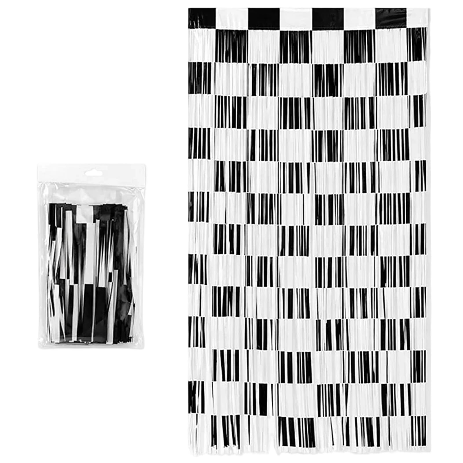 2 Pcs Black White Checkered Curtains & Rain Curtain Decoration,Race Car Curtains 1x2 M,for Birthday Party & Baby Shower Racing Theme Decor