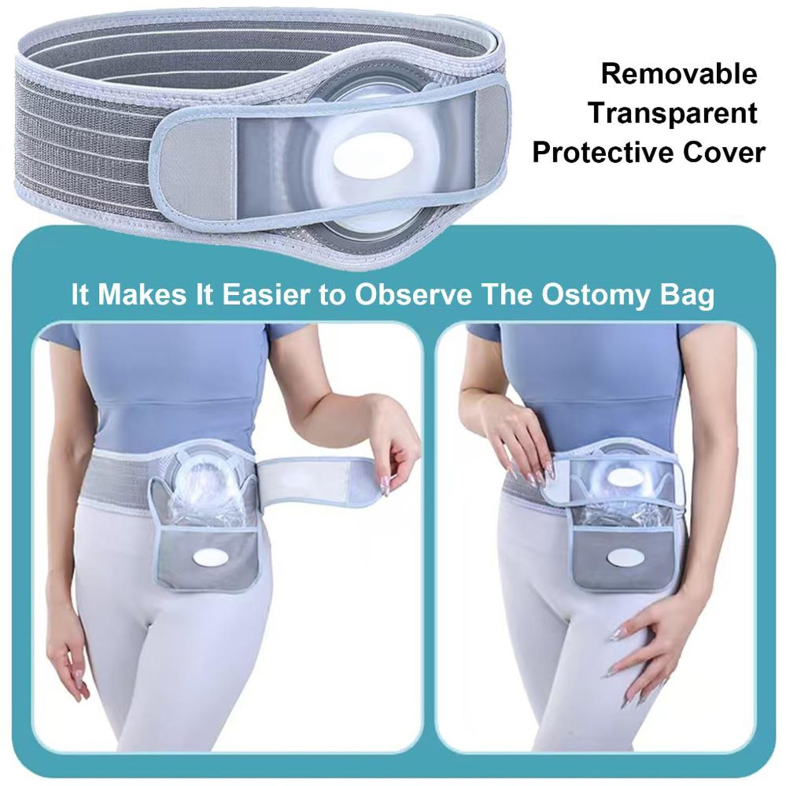 Verstellbarer Stoma Gürtel, Stoma Bandage mit 80 Transparenten Beuteln, 2-6 cm Durchmesser, Kein Zuschneiden Erforderlich, Beugt Parastomalen Hernien vor(Large)
