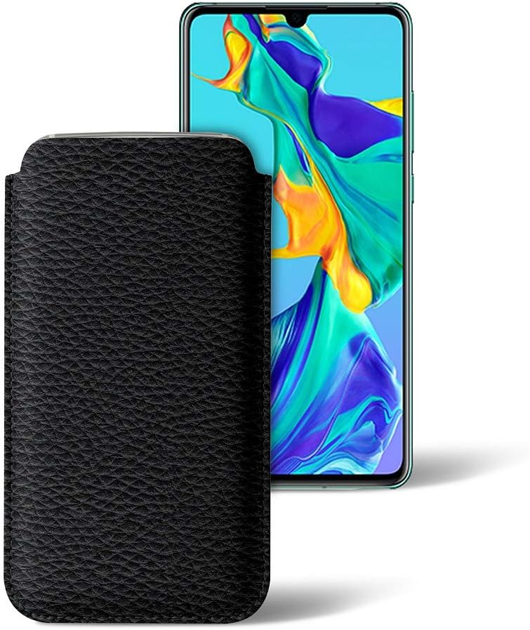 Lucrin - Classic Case Compatible with Huawei P30 / Huawei P20 - Black - Granulated Leather