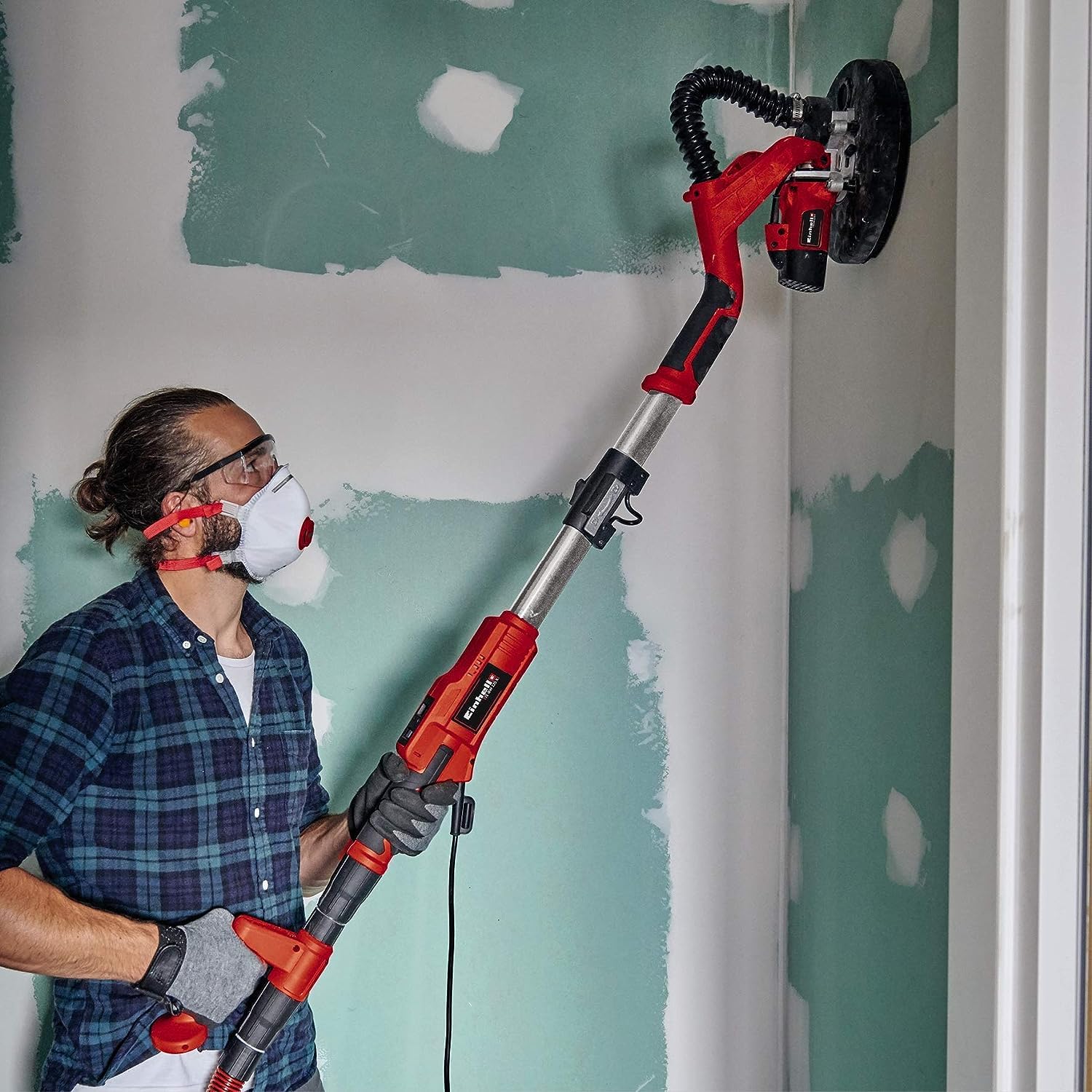 Einhell TE-DW 225 X Levigatrice per cartongesso (230-240 V, 750 W,impugnatura telescopica fino a 165 cm, attacco per aspiratore, incl. mole abrasive + fibre reticolate e valigetta)