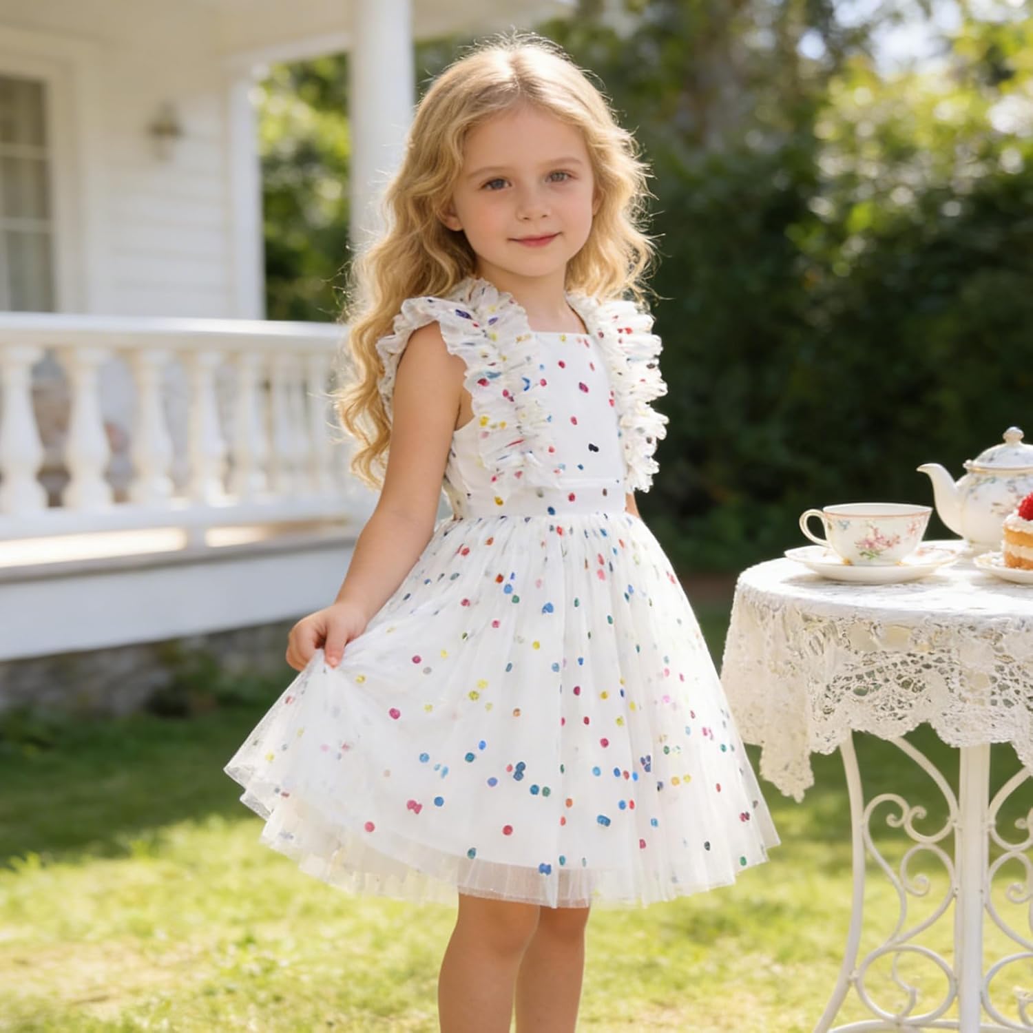 AGQT Girls Birthday Party Dress Polka Dots Sequin Star-Light Princess Tulle Wedding Pageant Evening Gown 3-10 Years