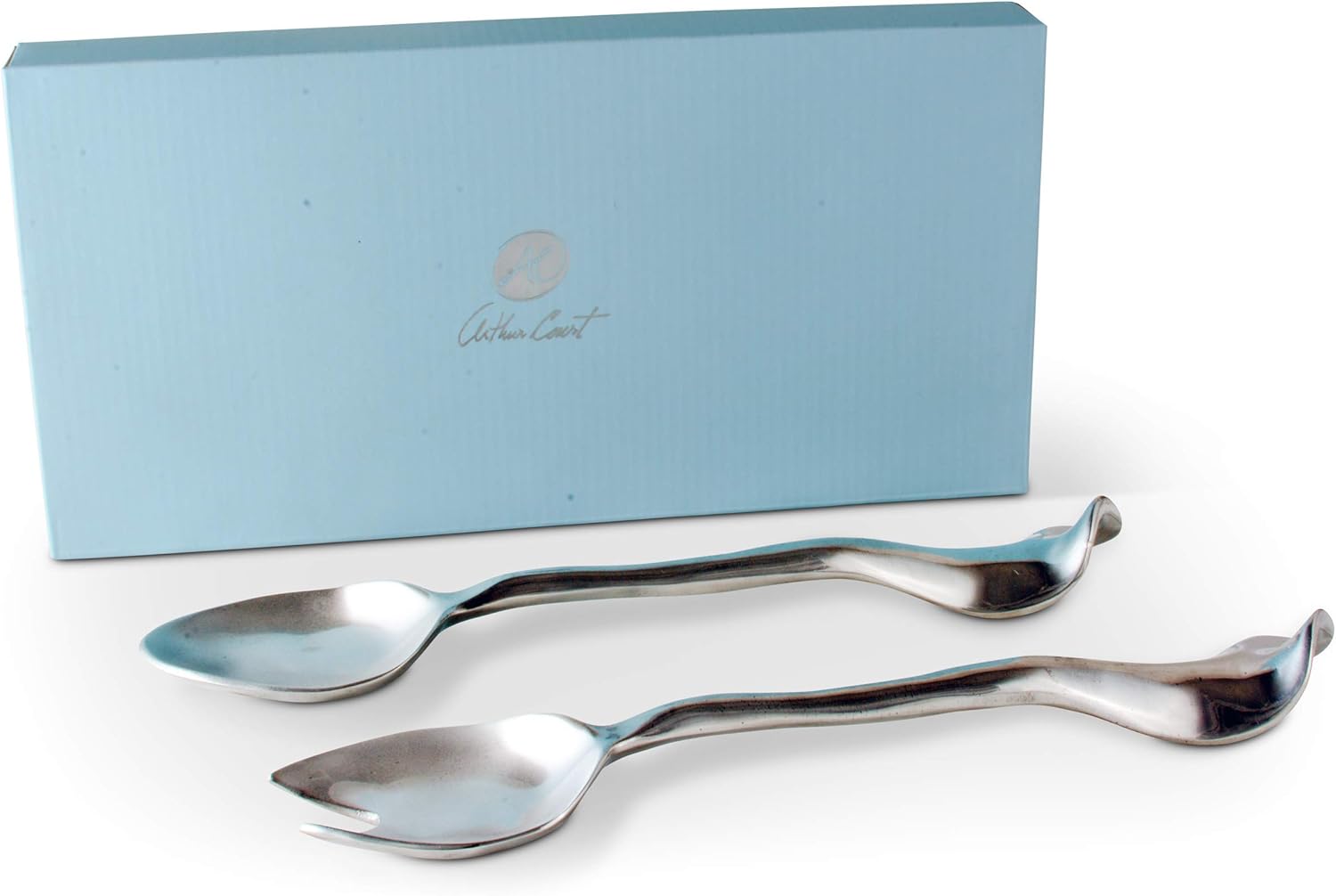 Arthur Court Modern Aluminum Salad Serving Spoon and Salad Serving Fork, Salad Servers Set Carmel Collection 11 inch Long