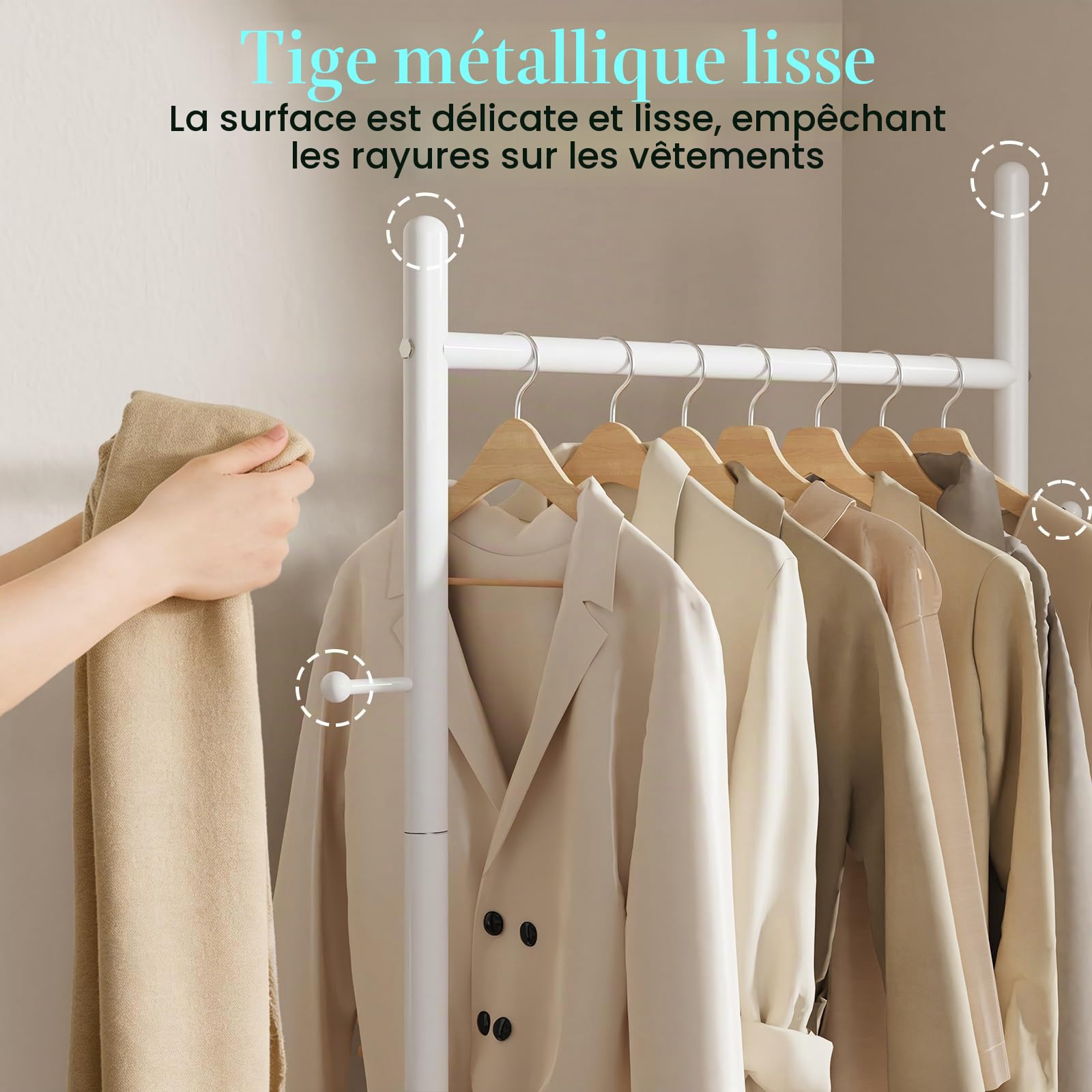 OUTBROS Métal Porte Manteau, 60cm Largeur Portant à Vêtements, Blanc | Porte Manteau sur Pieds avec 2 Crochets, Portant vetement avec Dalles de Roche, Endurance Coat Rack, Simple à monter