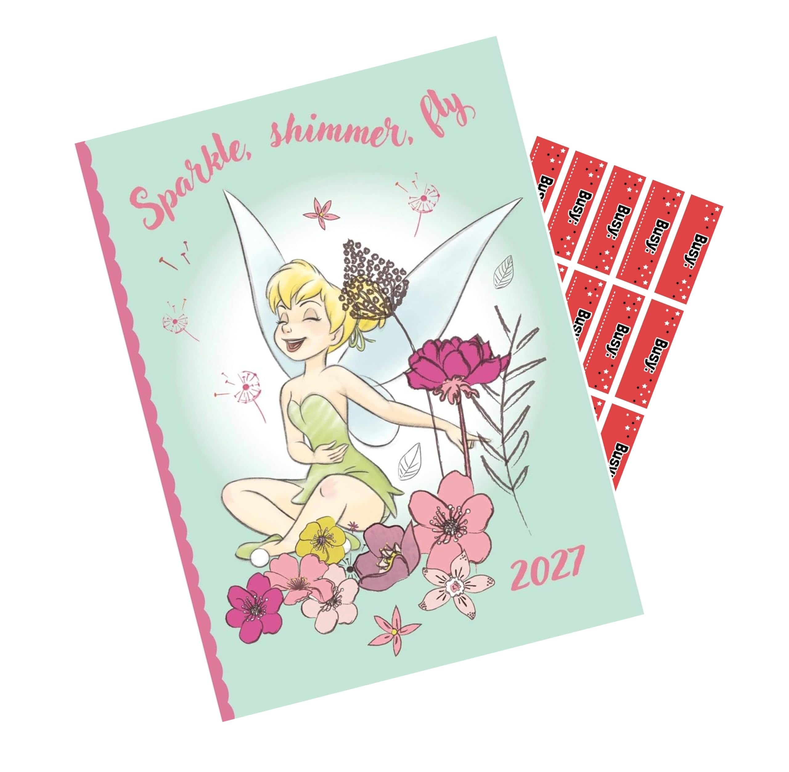Danilo Promotions LTD Disney Tinkerbell Diary 2027 A6 Diary Calendar with Free Organising Stickers Included