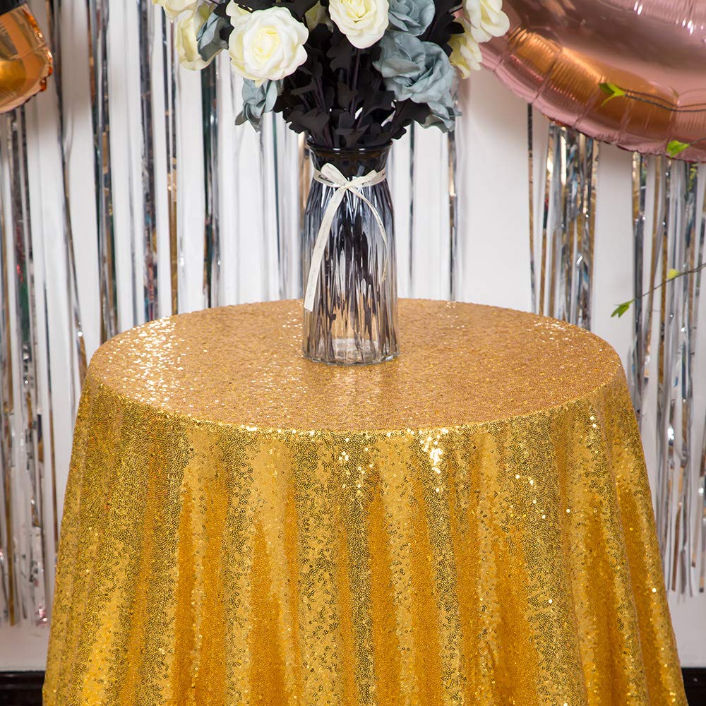 Nappe Ronde à Paillettes JYFLZQ - Dorée, 178 Cm De Diamètre - Pour Mariage, Anniversaire, Fête - Paillettes 3mm Tissées Sur Mesh