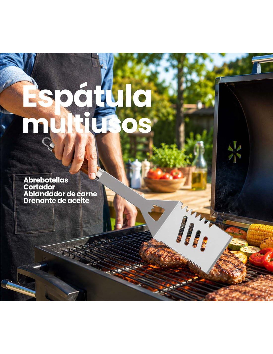 JARDIN202 - Juego Utensilios Barbacoa, Accesorios Parrilla Acero Inoxidable, Set Grill, Kit de Herramientas BBQ con Bolsa de Transporte | (38 Piezas)