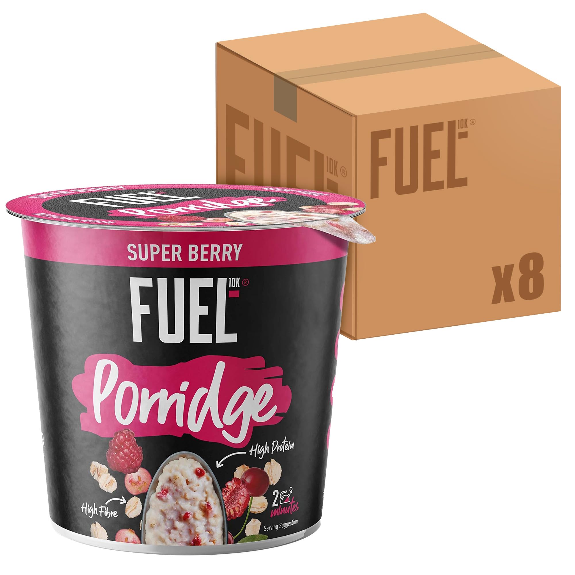 FUEL10KHigh Protein Super Berry Porridge Oat Cereal Pot, 70 g (Pack of 8)