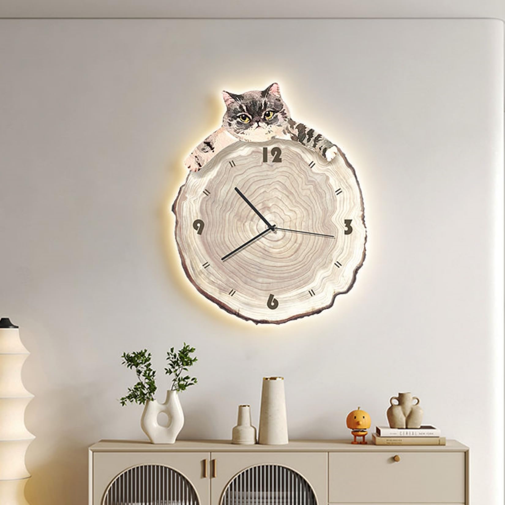 Amazon.co.jp: FLYILIA 猫 壁掛け時計 ライト付き 掛け時計 ねこ