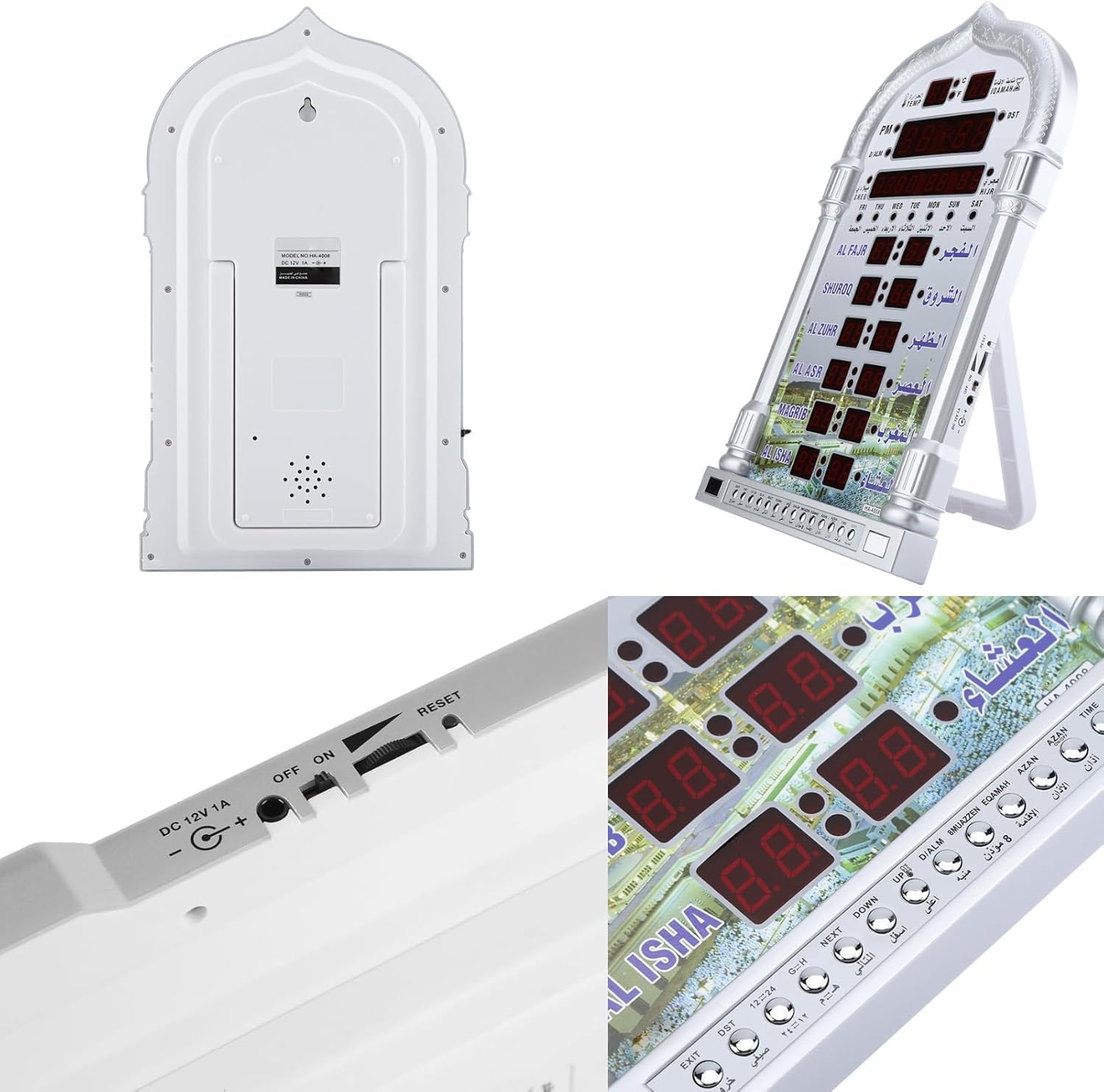 Fyearfly Muslim Azan Gebetsuhr – LCD Automatische Islamische Gebetsuhr, Zuhause/Büro/Moschee, Digitale Dekorative Wanduhr/Desktop (Fernbedienung + EU-Stecker)