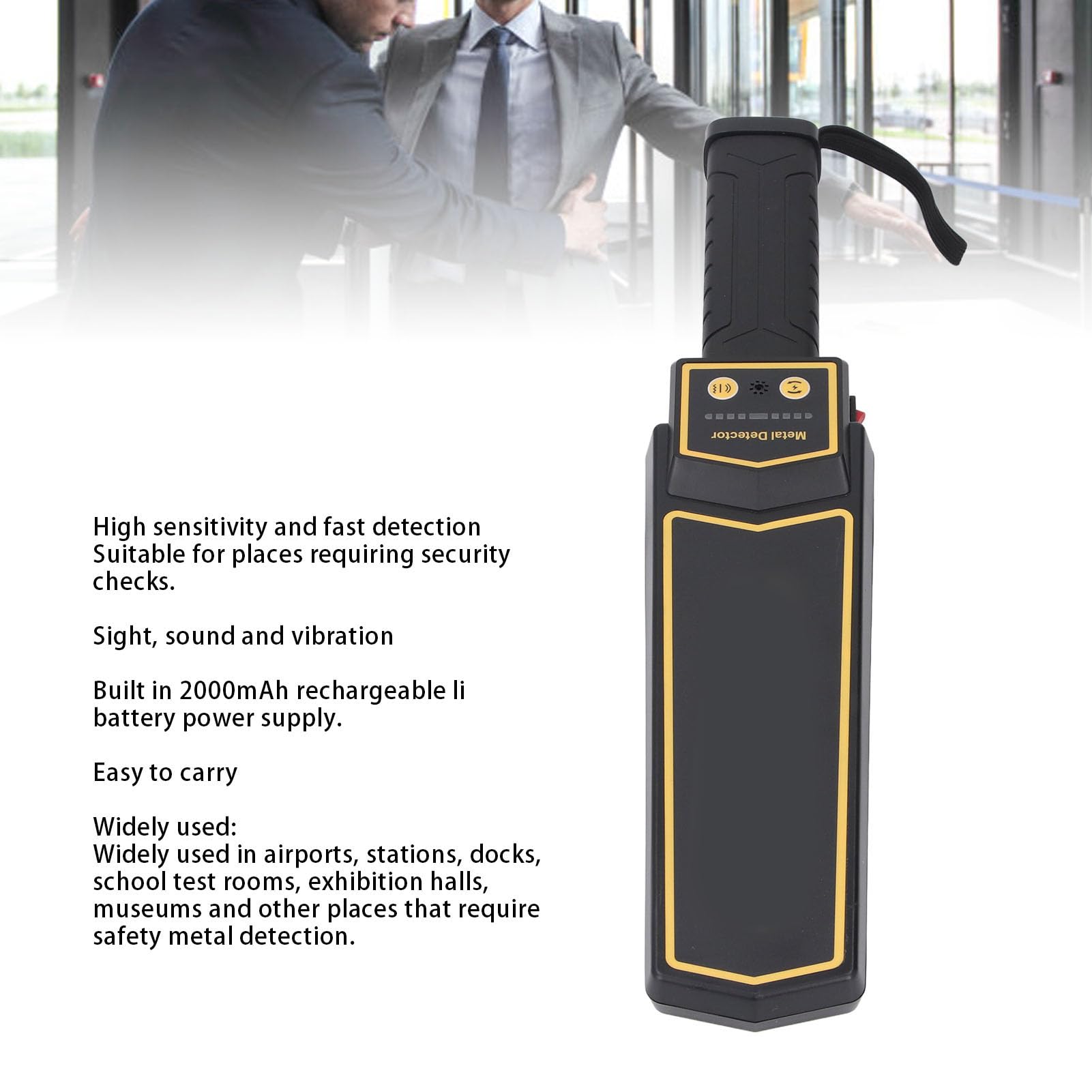 Handheld Metal Detector Wand, High Sensitivity Security Wand, Rechargeable, Sound & Vibration Alerts, Detects Knives Screw