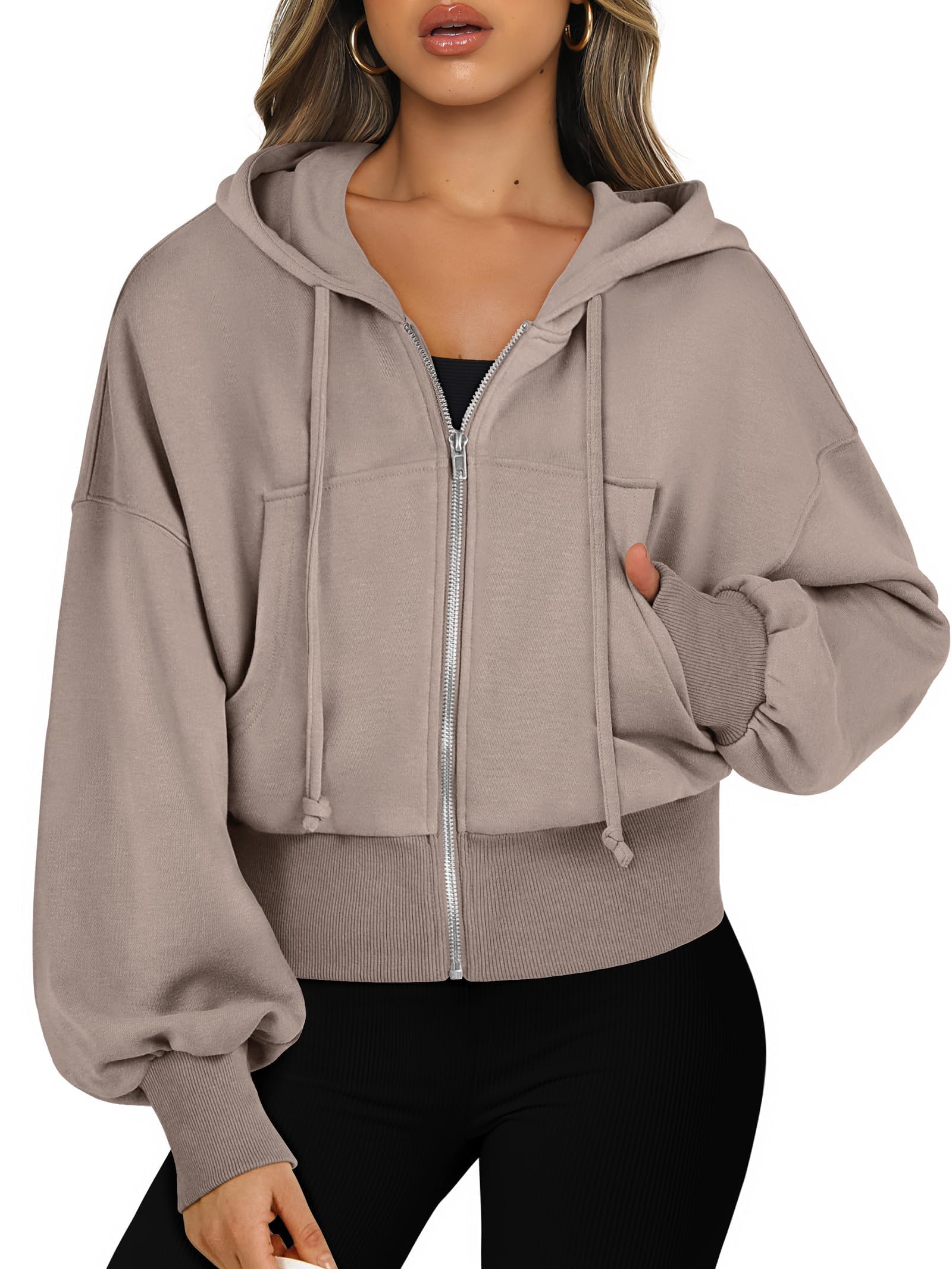 Womens Cropped Zip Up Hoodie Casual Comfy Jacket Fall Fashion 2025