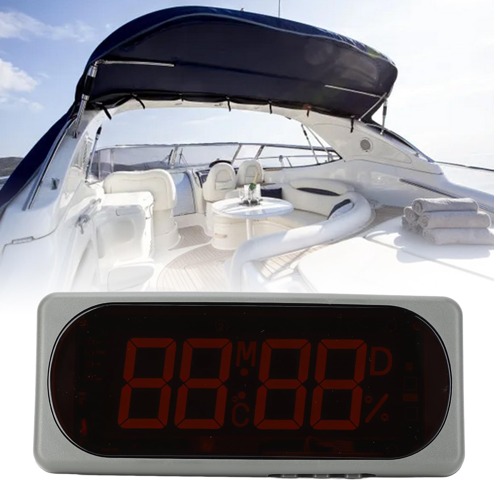 Reloj digital para automóvil con pantalla de temperatura y humedad, higrotermógrafo electrónico para vehículos, alimentado por 24 V CC, muestra año, mes, día y hora, montaje empotr